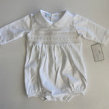 Baby Loren Tim White Hand Smocked Pima Bubble Long Sleeve White