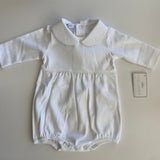 Baby Loren White Round Collar Long Sleeve Pima Bubble