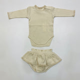Quincy Mae Waffle Bodysuit and Skirted Bloomer Set Natural