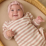 Quincy Mae Crewneck Bubble Romper Pink Stripe