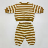 Quicy Mae Oversized Crew Sweatshirt and Pant Set Gold Stripe