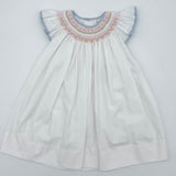 Petit Ami 3283 Spring Smocked Bishop Dress White/Blue Pink