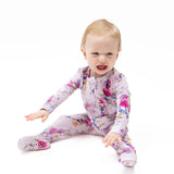 Angel Dear Dahlia Floral 2 Way Ruffle Back Zipper Footie