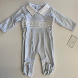 Baby Loren Tim Blue Hand Smocked Pima Footie