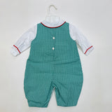Petit Ami Green Gingham Smocked Christmas Train Jon Jon
