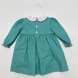 Petit Ami Green Gingham Smocked Christmas Train Dress