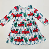 Rylee Faith Christmas Tree Truck Long Sleeve Dress