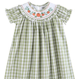 Lil Cactus Sage Green Gingham Pumpkin Smocked Bishop Dress