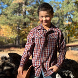 Me & Henry Howdy Western Shirt Burgundy/Blue Plaid