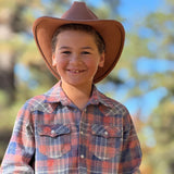 Me & Henry Howdy Western Shirt Apricot/Blue Plaid