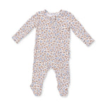Floral patterned baby onesie on a white background