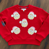 Paper Flower Chenille Santa Applique Sweatshirt Cherry