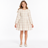 Abel & Lula 5587 Plaid Tweed Long Sleeve Dress Ivory
