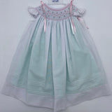 Will'beth 26564 Smocked Bishop Dress White/Mint/Pink