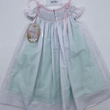 Will'beth 26564 Smocked Bishop Dress White/Mint/Pink
