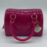 Carrying Kind Ruby Fuchsia Sparkle Handbag with Heart Charm