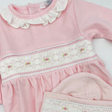 Baby Loren Sally Pink Hand Smocked Pima Gown
