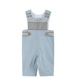 Lil Cactus Blue Pinstripe Brown Smocked Overalls