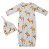 Milkbarn Cotton Newborn Gown and Hat Set Moose