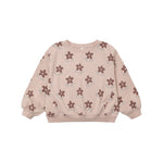 A light pink long-sleeve sweatshirt with an all-over brown floral pattern, displayed flat against a solid white background.