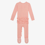 Posh Peanut Ruffled Zipper Footie Fall Rose Waffle