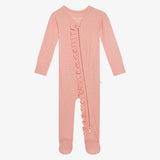 Posh Peanut Ruffled Zipper Footie Fall Rose Waffle