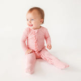 Posh Peanut Ruffled Zipper Footie Fall Rose Waffle