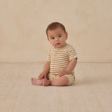 Quincy Mae Waffle Snap Romper Butterscotch Stripe