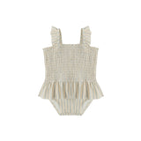 Quincy Mae Smocked One Piece Swimsuit Blue + Butterscotch Stripe
