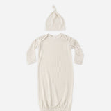 Quincy Mae Bamboo Baby Gown + Hat Set Oat Gingham