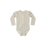 Quincy Mae Byron Rashguard One Piece Blue + Butterscotch Stripe