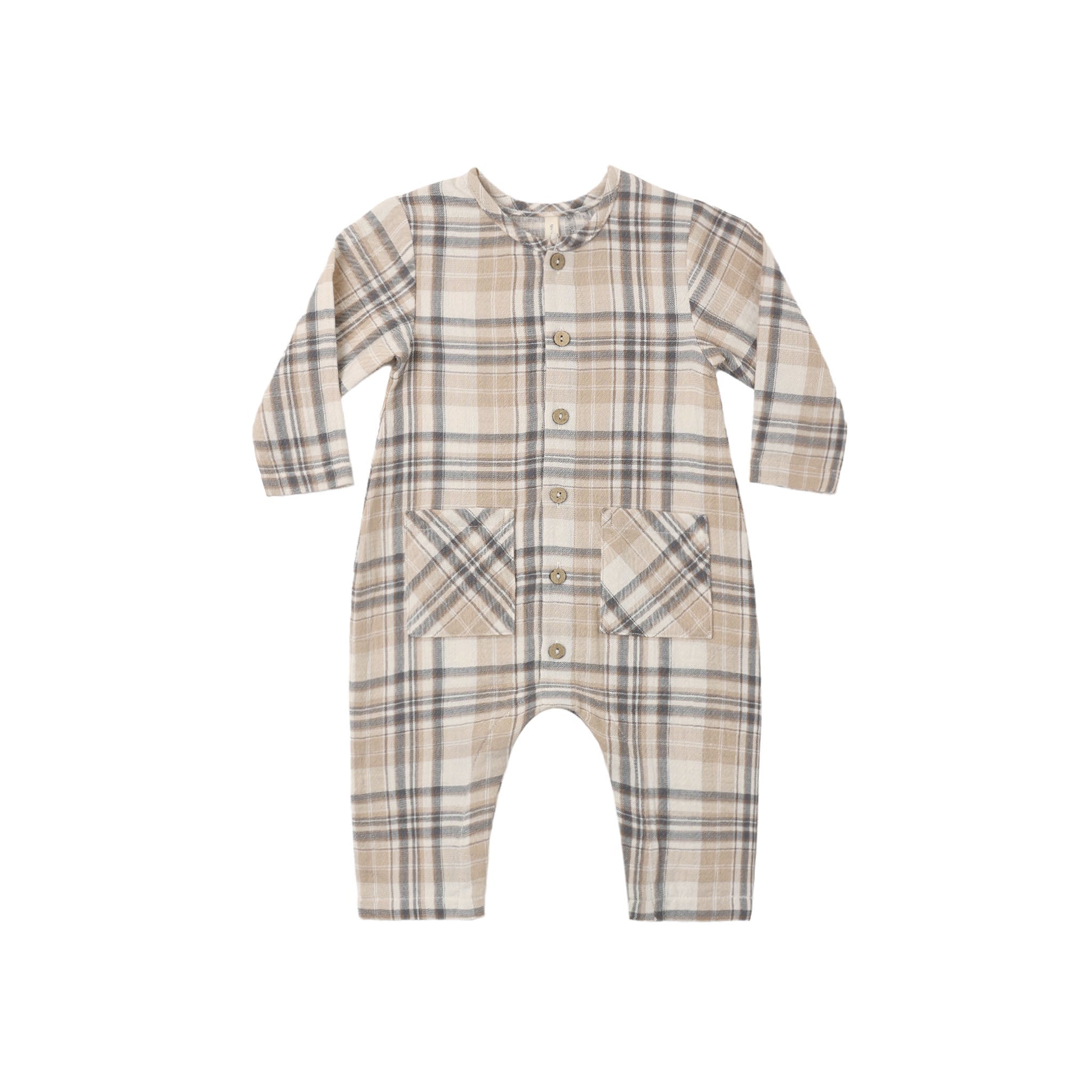 Plaid baby onesie on a white background