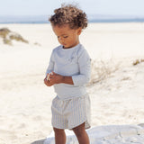 Quincy Mae Boys Swim Short Blue + Butterscotch Stripe