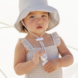 Quincy Mae Smocked One Piece Swimsuit Blue + Butterscotch Stripe