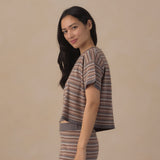 Rylee + Cru Women's Boxy Crop Knit Tee Multi Stripe