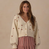 Rylee + Cru Women's Boxy Crop Cardigan Ruby Bobble