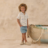 Rylee + Cru Collared Short Sleeve Shirt Ocean Toile