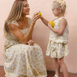 Rylee + Cru Womens Ribbed Tank Dress Lemon Ditsy Flower