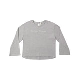 Gray long-sleeve shirt with 'Wild Flower' text on a white background