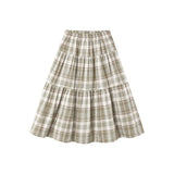 Rylee + Cru Tiered Midi Skirt Olive Dobby Plaid