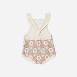 Rylee + Cru Crochet Romper Blue/Light Pink/Ivory