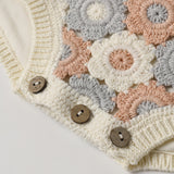 Rylee + Cru Crochet Romper Blue/Light Pink/Ivory