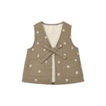 Brown vest with white floral patterns on a white background