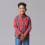 Hope & Henry Organic Stretch Poplin Shirt Red Holiday Tartan