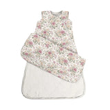 Floral-patterned baby sleeping bag on a white background
