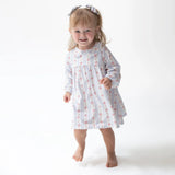 Angel Dear Anna Floral Stripe Long Sleeve Peter Pan Ruffle Collar Dress