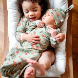Milkbarn Organic Cotton Newborn Gown & Hat Set Apple Orchard