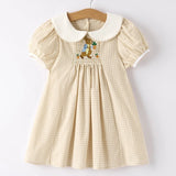 Rylee Faith Apricot Plaid Rabbit Embroidered Dress