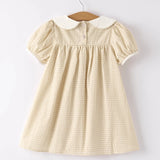 Rylee Faith Apricot Plaid Rabbit Embroidered Dress