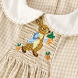 Rylee Faith Apricot Plaid Rabbit Embroidered Dress